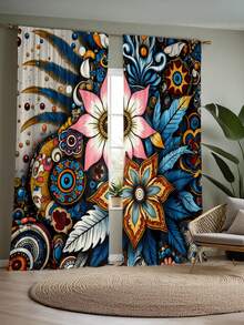2pcs Bohemian Vintage Floral Print Decorative Curtains, No-Drill Rod Pocket Design, Easy Installation, Polyester Material, Machine Washable And Hand Washable - Bohemian Exotic Style Living Room Bedroom Curtains, Suitable For Bedroom, Office, Kitchen, Living Room, Study, Home Decor. - Multicolor - View 7