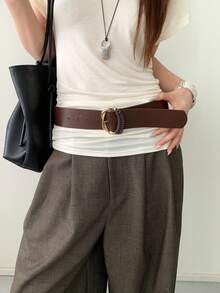 1pc Women's Coffee Brown PU Faux Leather Vintage Wide Solid Color Waist Cincher Belt - Coffee - View 2