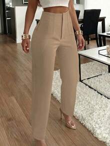 Women's Elegant Office Trousers With Pleated Side Pockets And A Slim Fit, Suitable For Casual Spring Wear - 卡其色 - 查看 12