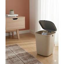 26cm Mint Multi-Color Plastic Square Office Trash Can, Kitchen Waste Bin With Lid, Home Organizer (Grey, Beige, White, Blue, Mint Green) - Beige - View 1
