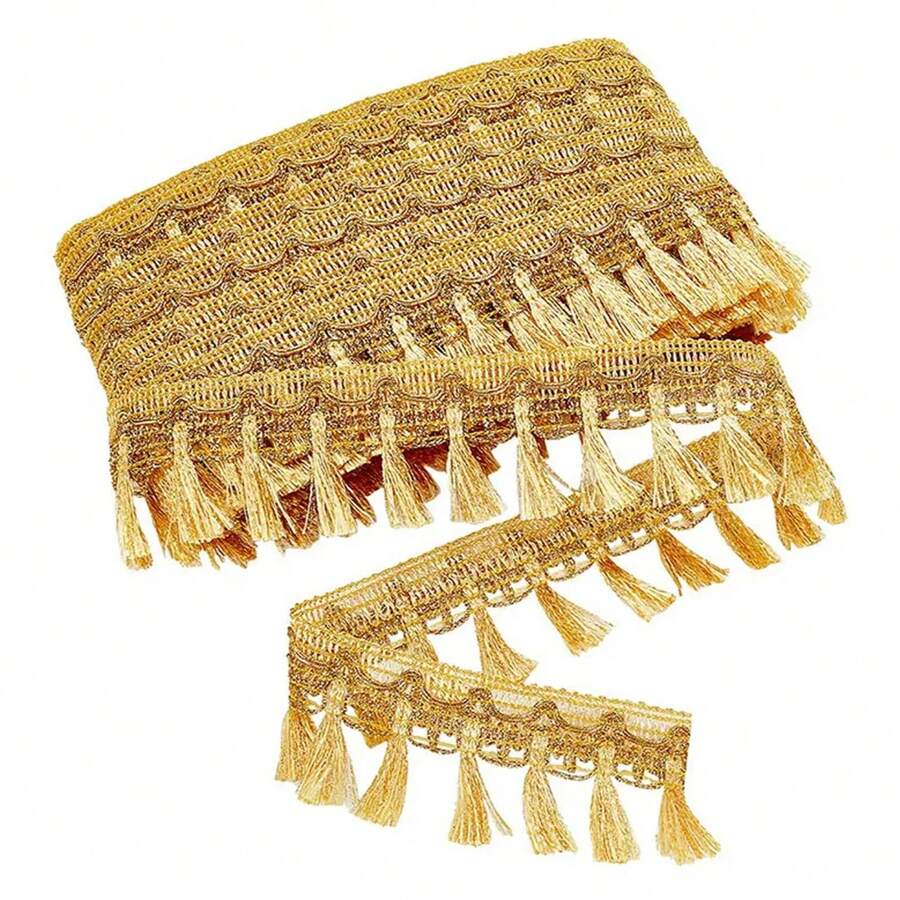 Gold Fringe Tassel Trim 5.5cm Polyester Fibre Fringe Lace Trim Ribbon Knitting Tassel Metallic Braided Edging Chainette Trimming For DIY Sewing Crafts Curtain