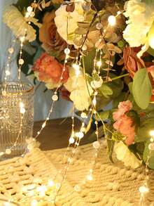 1pc 2/3/5m Faux Pearl Wrapped Copper Wire Decorative String Lights, Requires 2 AA Batteries, Indoor Tabletop Decorative String Lights, Party, Holiday Event, Wedding Scene Decorative Lighting, Home Room Wall Decorative Lights - Warm white light - View 4