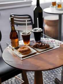 1pc Acrylic Transparent Display Storage Rack, Acrylic Tray With Embedded Handle, Transparent Sturdy Acrylic Tray With Handle, Coffee, Appetizer, Breakfast, Butler Tray - Kitchen Countertop And Vanity Storage Box, Modern Elegant Rectangular Acrylic Plastic Decorative Tray, Transparent Tray With Transparent Handle, Food Fruit Display, Cosmetics Perfume Storage, Suitable For All Occasions - Clear - View 3