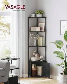 Rustic Brown Ink Black 5-Tier Corner Shelving Unit Storage Stand For Living Room Bedroom Kitchen Bathroom - Ebony Black + Ink Black - View 2