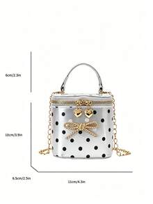 Bolso de mano mini con lunares para niñas, decoración de lazo, bolso bandolera con cadena, estilo princesa, cierre de cremallera, bolso accesorio adecuado para uso diario - A - Ver 3