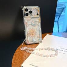 New 2pcs Set: Sun & Planet Pattern Card Holder Transparent Shockproof Phone Case + Mermaid Bracelet Minimalist Protective Anti-Shock Durable Full Coverage Compatible With Apple Phone Case - Clear - View 6