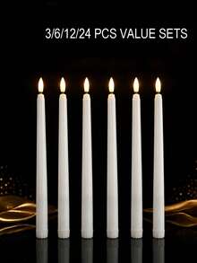 3/6/12/24 Pcs White Flameless Taper Candles Battery Operated Taper Candles Bulk LED Flickering For Wedding Church Table Centerpiece Halloween Christmas Party Decor - 白色子彈頭 - 查看 2