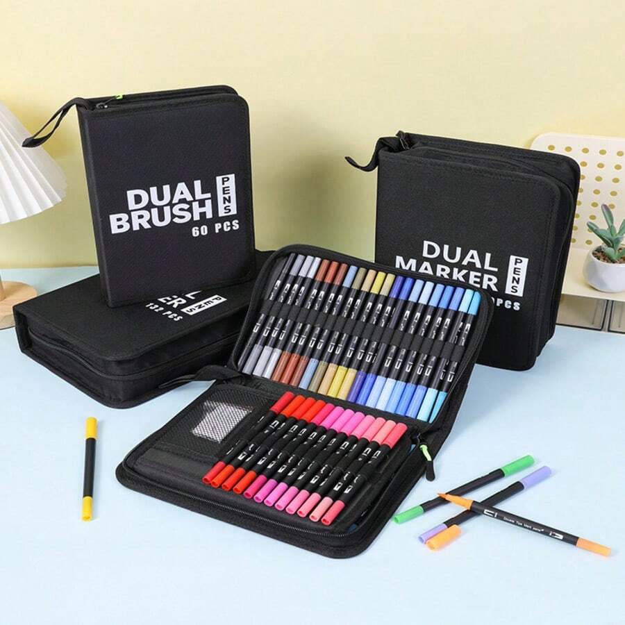 12/24/36/48pcs Dual Tip Colorful Marker Art Pen Set (Diagonal Box, Gift Box Packaging), Suitable For Adult Coloring Books, Christmas Card Drawing, Note-Taking, Carving, Calligraphy, Journaling, Back To School