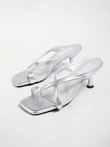 5cm New Color Block Minimalist Toe-Post Wedge Sandals Women 2025 Summer Open Toe High Heels - Silver - View 6