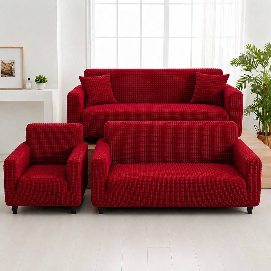 3-Piece Adjustable Stretch Sofa Cover Set - Red - View 1