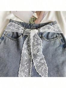 1pc Multifunctional Long Scarf Belt, Decorated With Floral Lace, Women's Belt And Scarf, Fashion Accessory For Denim Outfit - Multicolor - View 6