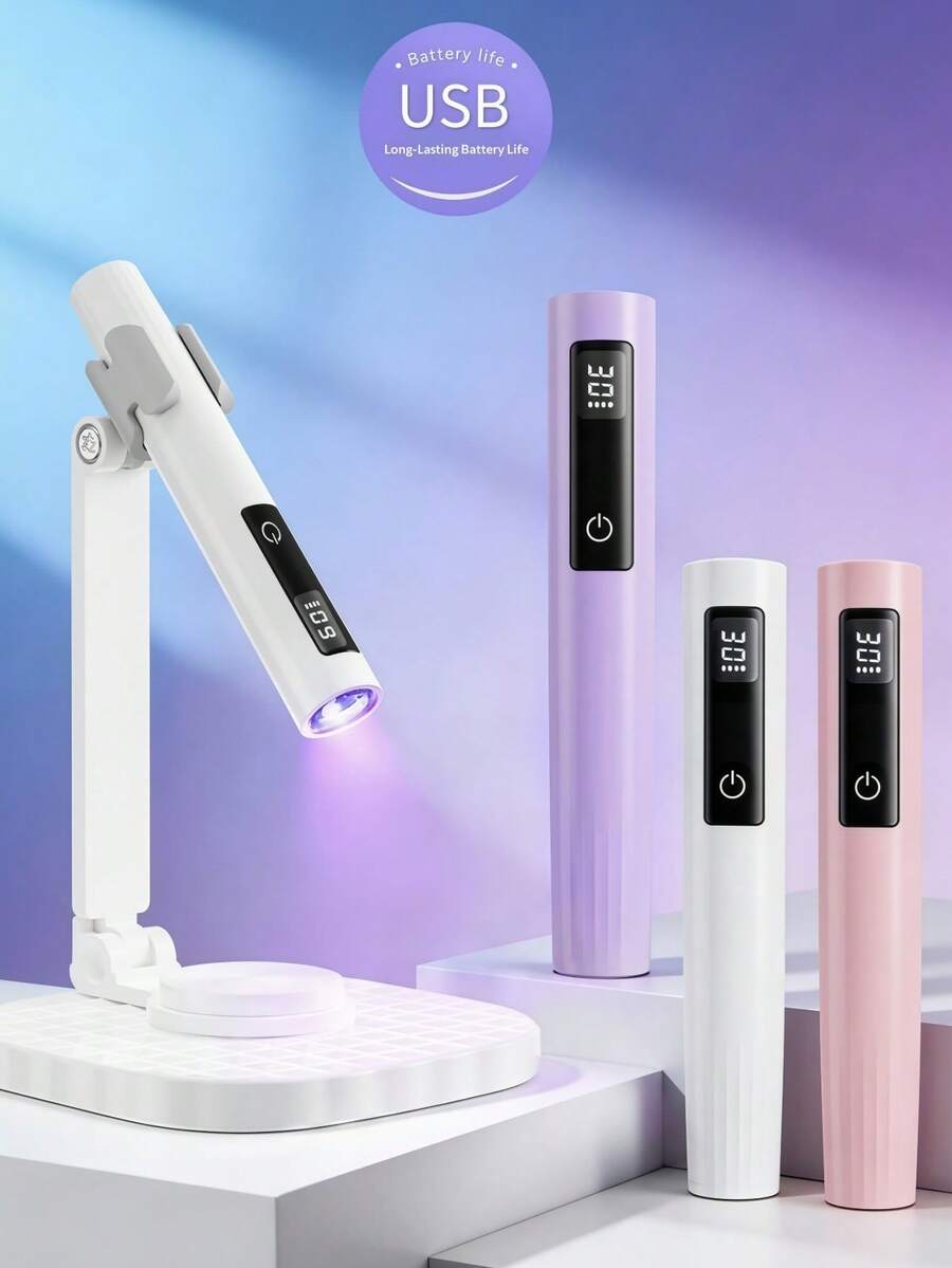 可攜式UV LED美甲燈附可折疊支架，USB供電美甲凝膠固化燈附計時顯示，LED美甲燈條適用於凝膠指甲油、壓克力與接長指甲，快速乾燥美甲工具，適合居家DIY與美甲沙龍使用