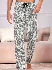 Men's Long Pajama Pants With Cartoon Dollar Pattern Print, Casual Comfortable Wearable Loungewear Bottoms - Multicolor - View 1