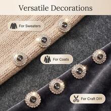 15pcs/1.8cm Fashion Personalized Minimalist Round Gold Flower Rhinestone Plastic Buttons, Luxury Rhinestone Buttons, European And American Style High-End Vintage Elegant Versatile Buttons, Handmade Sewing High-Quality Gold Base Versatile Gray Rhinestone Buttons, DIY Decoration Buttons For Clothes, Bags, Hats, Coats, Sweaters, Pants, Shirts - 15pcs/1.8cm Gray Rhinestone Flower Buttons - View 8