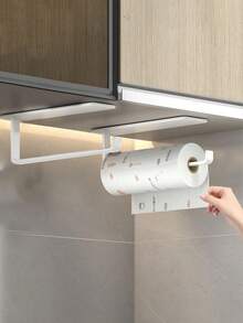 2pcs Kitchen Paper Towel Holder, No Hole Required, Cabinet Roll Paper Storage Rack, Kitchen Use Cling Film, Rag Pole, Hanging Rack, Rag Rack, Carbon Steel Bathroom Kitchen Towel Rack - Multicolor - View 14