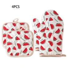 Watermelon Pattern Daily Household Oven Mitts And Pot Holders, Double-Sided Quilted Diamond Grid, Washable, Kitchen Cooking Baking Microwave Heat-Insulating Mitts And Pads, 2-Piece Set, 4-Piece Set - View 10