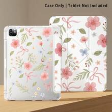 Butterfly, Flower And Leaf Pattern Painted Effect Acrylic Crystal Tablet Protective Case With Stand, Compatible With Samsung/Apple/Honor/ Popular Models, Foldable Anti-Bend, Silicone Reinforced Corners, Auto Wake/Sleep Function, Built-In Pen Slot, Multi-Angle Foldable Stand - Style 14 - View 6
