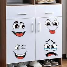 4pcs/Set Cartoon Face Stickers, Self-Adhesive, Suitable For Plastic Surfaces, Removable, Home Decor, Suitable For Trash Cans, Walls, Bathrooms, Refrigerators, Smooth Surfaces, Fun Theme Decoration, Cover Wall Imperfections, Wall Decals, Room Decoration - Multicolor - View 8