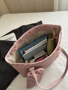 Bolso Tote de Gran Capacidad para Mujer, Bolso de Hombro para Estudiante Universitaria y Viajera - Rosa - Ver 12
