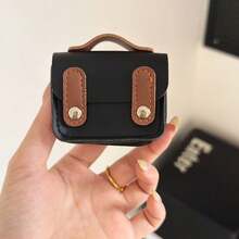 Mini Preppy Style PU Leather Earphone Storage Bag, Contrast Color Flap Design, Portable Shockproof Bluetooth Earphone Protective Case, Compact Multifunctional Data Cable & Coin Storage Pouch, Multiple Colors Available - Multicolor - View 6
