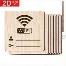 10入 2D平面原木色正方形WiFi符號木製貼紙，附掛鉤式背膠，空白密碼標籤，適用於辦公室與公共區域 - C - 查看 2
