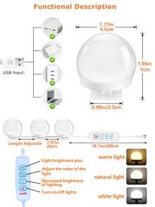 Mehrspezifikations 3-Farben USB Schminkspiegel Glühbirne, LED Make-up Licht mit drehbarer Kabelaufbewahrung, dimmbar und farbanpassbar, Schminktisch Glühbirne 4LED/6LED/8LED/10LED/12LED/14LED/16LED - Dreifarbig verstellbares Licht - Übersicht 5