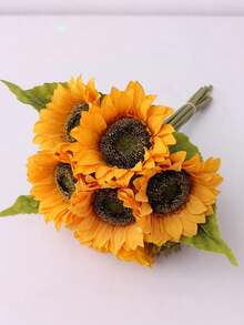 1/2/4pcs Artificial Sunflower, Realistic Silk Sunflower, Suitable For Home Decor, Room Party Tabletop Decoration, Party Decoration, Autumn Decoration, Halloween, Harvest Festival, Celebration Decoration, Autumn Landscape, Outdoor Party - Multicolor - View 5