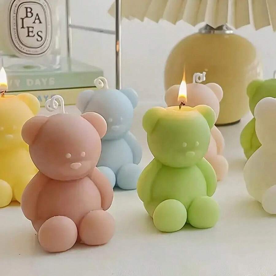 DIY熊形蠟燭矽膠模具，適用於香氛蠟燭、手工藝品、石膏香氛等 - 白色 - 查看 1