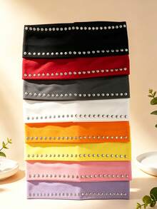 Sweet Cool Punk Style Solid Color Rhinestone Embellished High Elasticity Hair Band, Wide Anti-Slip Non-Tightening Sweet Cool Hot Girl Street Style Versatile Fashion Hair Band Geometric Pattern Bohemian Polyester (Polyester) Hair Band All Seasons Summer Hair Accessories - Multicolor - View 7