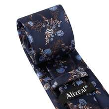 Alizeal Mens 3.15inch Delicate Colorful Floral Tie With Garden Flower Print Pocket Square - Z-907navy Bluebrown - View 4