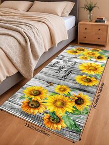 1pc Wood Grain Sunflower Kitchen Rug And Mat, Sunflower Kitchen Mat And Grey Wood Grain Floor Rug, Can Be Placed In Front Of Sink, Used For Standing Kitchen Decor - Multicolor - View 14