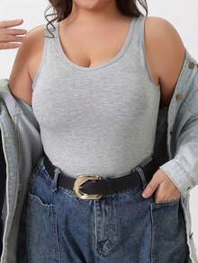 3pcs Plus Size Solid Color Camisole Tank Top With Built-In Chest Pads, Seamless Comfortable High Elasticity Sleeveless Undershirt - Multicolor - View 9