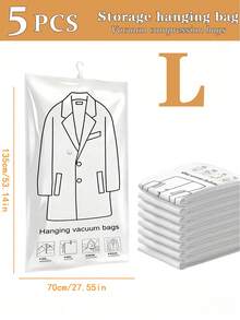 1pc/3pcs/4pcs/5pcs Hanging Vacuum Storage Bags, Clothes Storage Hanging Bags, Hanging Clothes Compression Bags With Unique Hook Design, Clothes Can Be Directly Hung Into The Bag, No Folding Required, Completely Avoids Creases Caused By Traditional Compression Bag Folding Storage, Especially Suitable For Suits/Coats/Silk Dresses And Other Wrinkle-Prone Clothes, Large Capacity, One Bag Can Handle All Family Clothes During Season Change, Suitable For Moving, Organizing Wardrobes, Home Storage For Students, Can Compress And Hang Off-Season Thick Clothes Without Taking Up Wardrobe Space - Multicolor - View 19