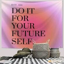 1件 DO IT FOR YOUR FUTURE SELF 文字現代藝術印花掛毯，牆面裝飾，Ins風，聚酯纖維掛毯，客廳臥室辦公室牆面裝飾，大學宿舍，家居裝飾派對裝飾，印花長方形廚房牆面裝飾掛布附垂墜感，附3個牆釘和2個夾子 - 彩色 - 查看 6
