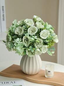 1/3/100件人造玫瑰花，仿真絲綢繡球花束裝飾塑料逼真花卉飾品，婚禮桌面中心裝飾，適用於秋季、辦公桌、花園、房間裝飾、情人節禮物 - 綠色 - 查看 4