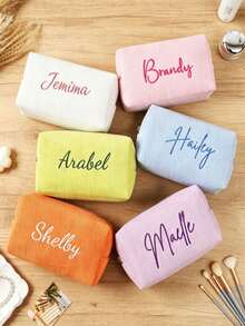 1 Stück personalisierte Cord-Kosmetiktasche, individuell bestickte Kosmetiktasche, Brautjungferngeschenk, Reise-Aufbewahrungstasche, Muttertagsgeschenk, Lehrertagsgeschenk, Geburtstagsgeschenk, Feiertagsgeschenk, Junggesellinnenabschiedsgeschenk, bestickte Kosmetiktasche, Monogramm-Kosmetiktasche, Brautjungfer-Kosmetiktasche, Reise-Kosmetiktasche - Verschiedenfarbig - Übersicht 3