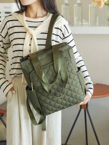 Women's Solid Color Multi-Functional Large Capacity Backpack, Minimalist Casual Student Backpack, College Style Minimalist Shoulder Bag, Handbag, Multi-Functional Backpack, Suitable For School, College, Middle School, High School, Commuting, Office And Other Occasions. - Green - View 4