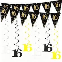 4 Conjuntos Decoração Pendente Espiral Preto e Dourado para Aniversário, Suprimentos de Decoração para Festa de Aniversário de 16/18/21/30/40/50/60/70/80 Anos - multicolorido - Visão 9