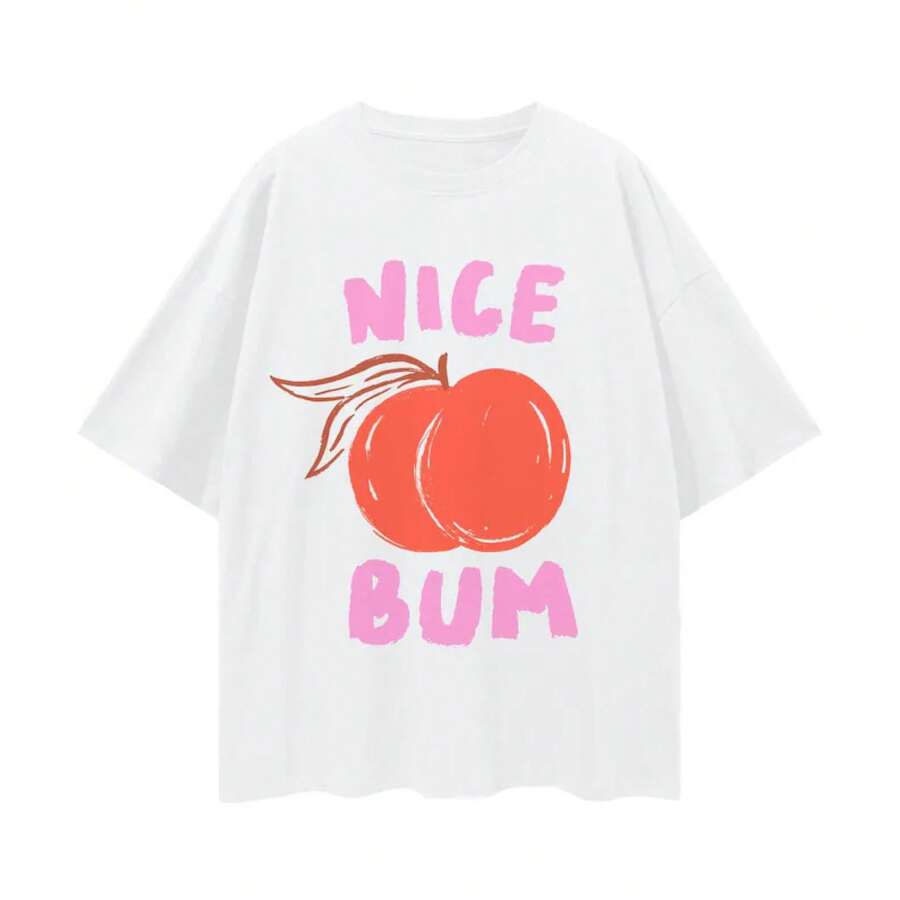 2026Camiseta Oversize de Verano con Diseño de Melocotón Sarcástico, Camiseta Gráfica Divertida e Irreverente, Camiseta Minimalista con Motivo de Fruta - Blanco - Ver 1
