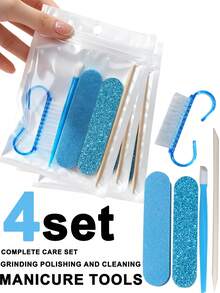 Blue Beginner Nail Buffing & Cuticle Removal Tool Set, Easily Complete Manicure, Buffing, Cleaning Process, Suitable For Sweet Girls, Students, Nail Enthusiasts, Home Manicure, Travel Carry, Tool Accessories, Nail Auxiliary Tools, Cuticle Care Tools - Blue - View 12