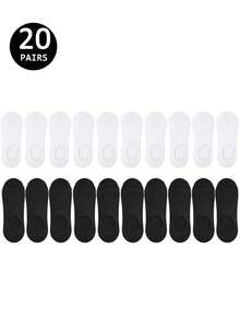 1/5/10/15/20 Pairs Invisible Low-Cut Boat Socks, Black/White/Grey Basic Style, Everyday Wear Socks, Low-Cut Socks - Multicolor - View 23