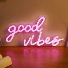 1個 Good Vibes LED 霓虹燈 綠色霓虹燈 剪影壁燈 遊戲室裝飾 家居裝飾 生日禮物 壁飾 壁燈 卡通夜燈 壁畫 男友生日禮物 聖誕 5V USB 供電 附內線開關 - 紫色 - 查看 4