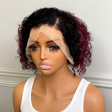 1B99J Curly 13x4 Lace Front Human Hair Wig For Women Short Bob Wig 8 Inches - S1B/99J - View 4