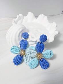 imoli 1 Pair/Fashion Bohemian Color Vacation Gradient Multicolor Handmade Raffia Flower Five-Petal Earrings Suitable For Women's Summer Beach Party Jewelry Gift - Multicolor - View 9