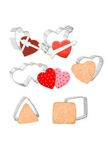 3pcs/6pcs Stainless Steel Heart Series Cookie Cutter Set, Arrow Through Heart / Double Heart / Wavy Edge Heart / Square / Triangle DIY Baking Molds, Stainless Steel Cookie Cutters, Heat Resistant And Easy Release, Suitable For Valentine's Day Wedding Party Icing Cookies, Cookies, Pastry Making, Square Triangle Wavy Edge Embossed Molds - View 1