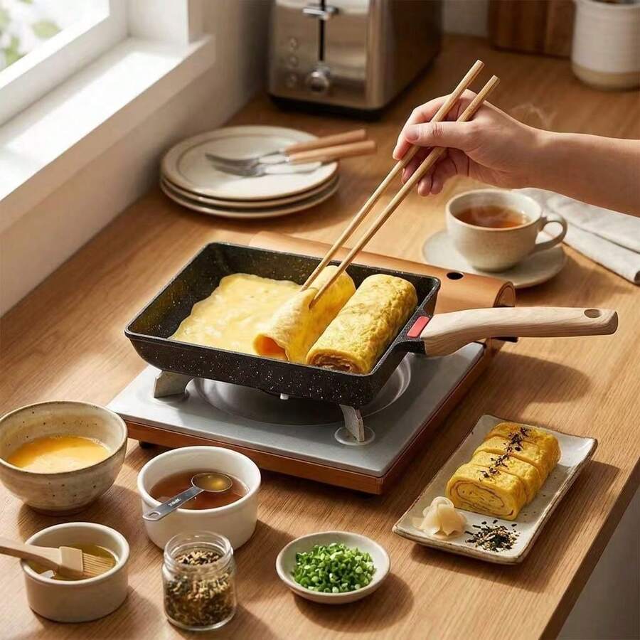 Non-Stick Japanese Egg Omelette Pan, Rectangular Shape, Suitable For Cooking Egg Omelets, Egg Rolls, And Egg Pancakes. It Is Suitable For Use On Gas Stoves And Is A Must-Have Cooking Utensil For The Kitchen - View 1