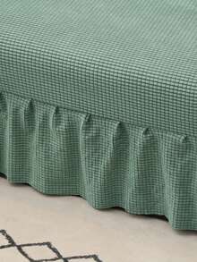 Solid Color Skirt Style Sofa Bed Cover, Polyester Fiber Elastic All Inclusive Sofa Cover, Suitable For Armless Sofa Cover, Simple And Modern, Suitable For All Seasons - Green - View 6