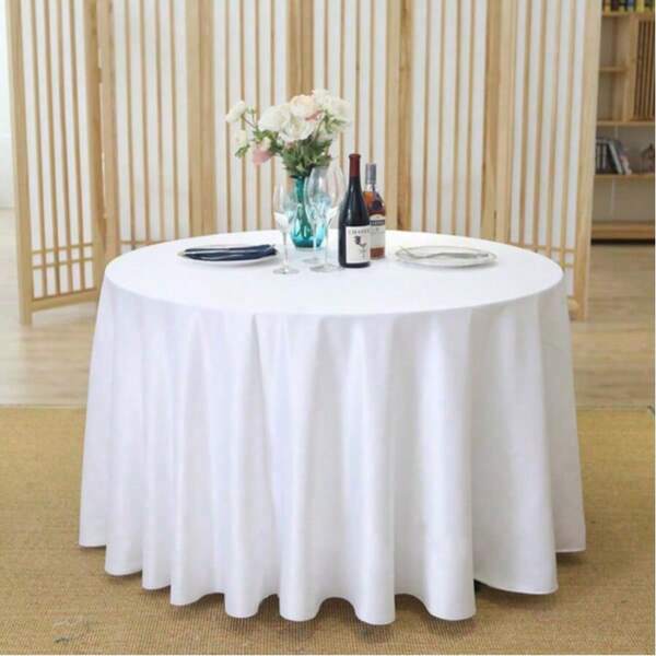 1pc White And Black Simple Classic Round Tablecloth, Suitable For Wedding, Valentine's Day And Home Decor