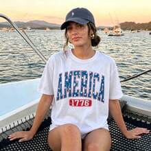 Retro America 4th Of July Shirt Preppy Fourth Of July Tshirt  Oversized USA Tee Aesthetic Patriotic Shirt Comfort Colors2026-Summer Outfits For Women - 白色 - 查看 1