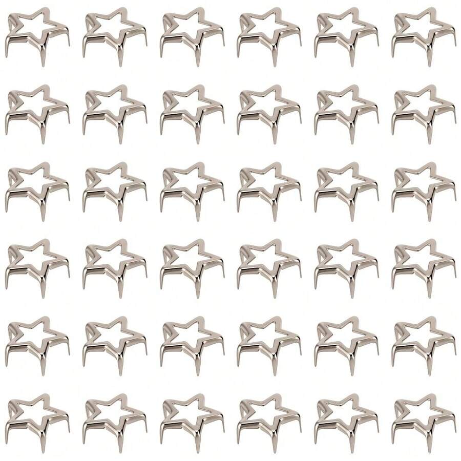 25pcs Silver Five-Pointed Star Rivets, Platinum Decorative Iron Point Rivets, Metal Punk Small Studs, Leather Claw Rivets, Suitable For Leather Craft Clothing Decoration - C - View 1